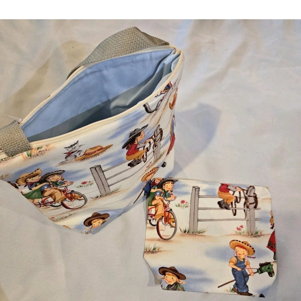 Handmade 100% Cotton Tote and Mini Bag "Little Cowgirls, Little Cowpokes" fabric - Picture 11 of 12